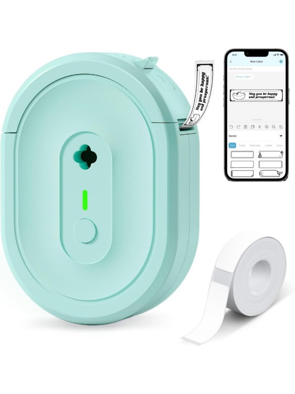 Bluetooth Label Maker Machine - Portable Green Label Printer with 1 Tape, Easy